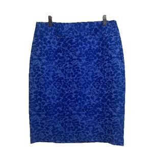 LOFT Blue Floral Jacquard Pencil Skirt, Lined, Size 8, Spring, Feminine,